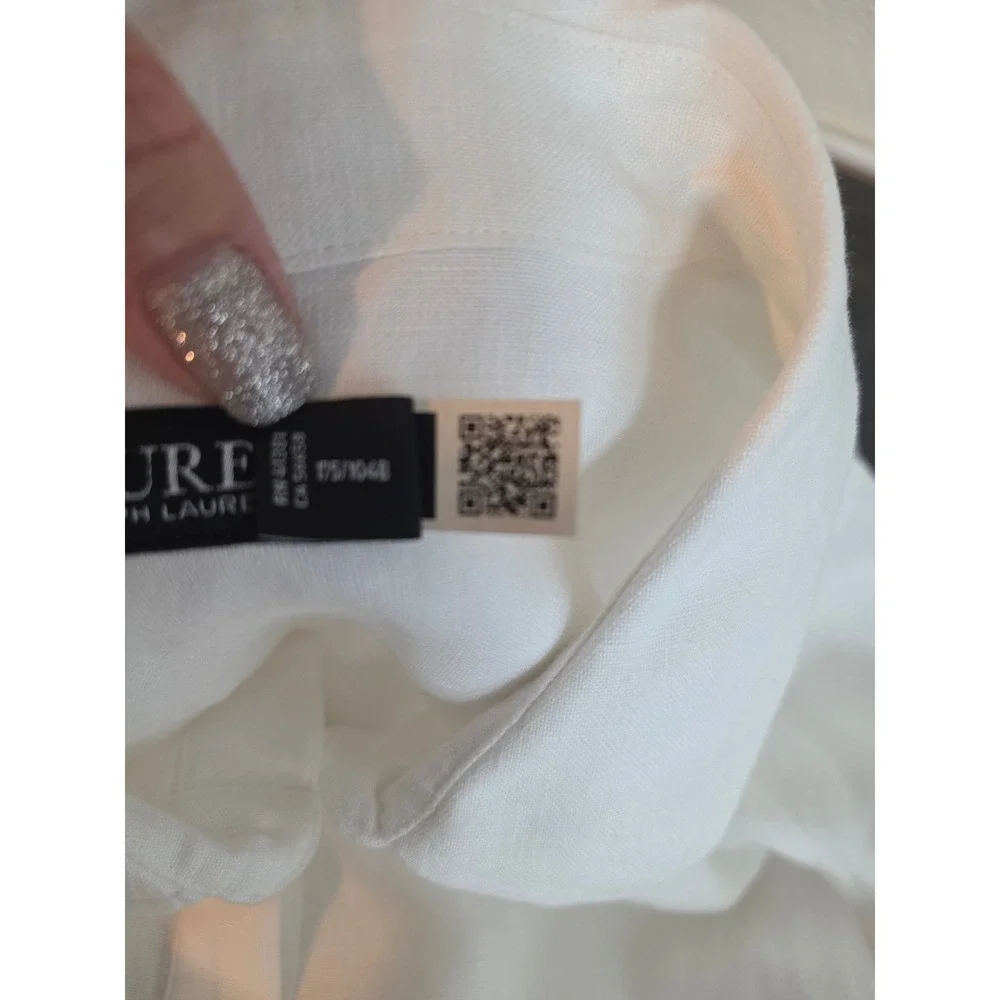 Lauren Ralph Lauren Tie Front Linen Shirtdress White Midi Short Sleeve 16W - Picture 8 of 12